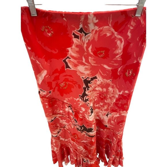 Elizabeth Dalton Red Floral Patterned Flared Hem Long Skirt Sz 10 - Picture 4 of 9